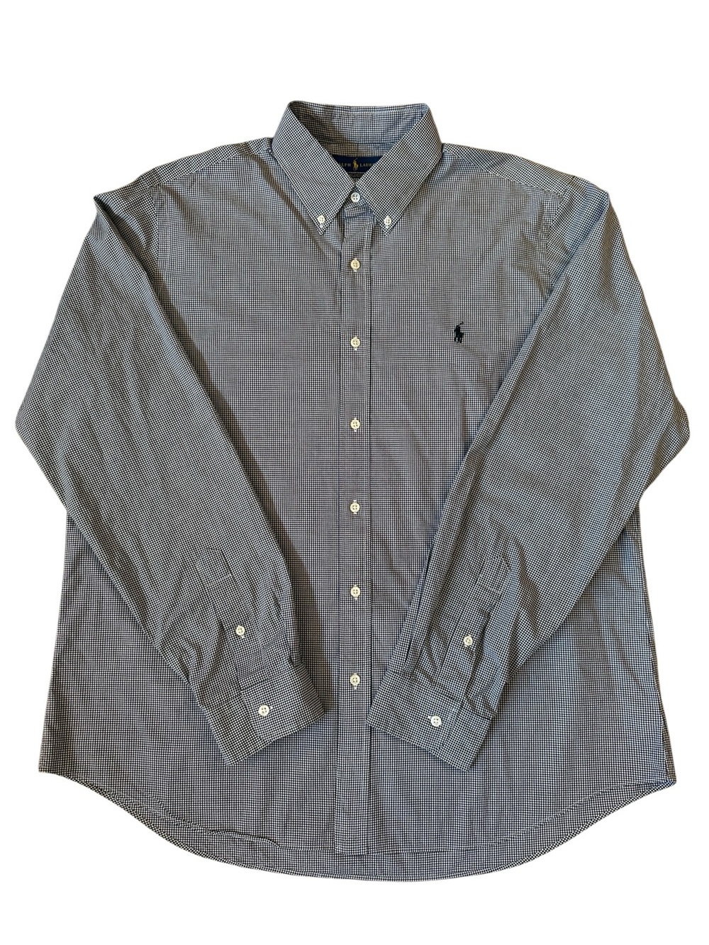 Ralph Lauren Gingham Check Shirt Black White 100% Cotton Stretch Black Pony XL